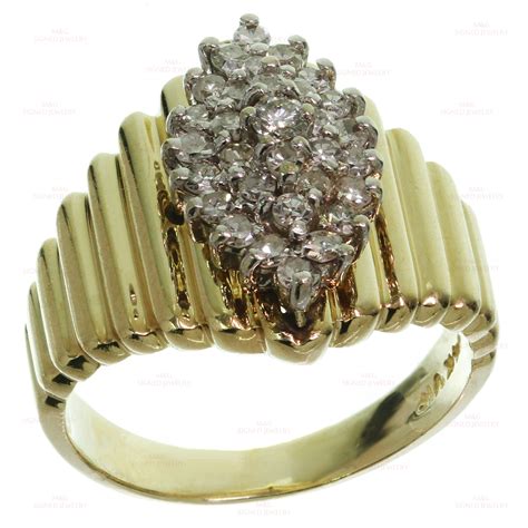 Diamond K Yellow Gold Ridged Marquis Shape Ring Mtsj