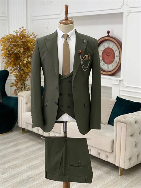 Green Slim Fit Groom Wedding Suit For Men By GentWith