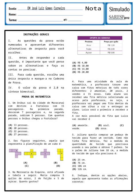 DOCX Simulado Saresp 2012 DOKUMEN TIPS