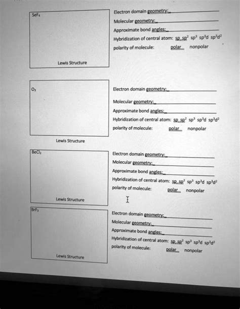 SOLVED: Electron domain geometry; Molecular geometry; Approximate bond ...