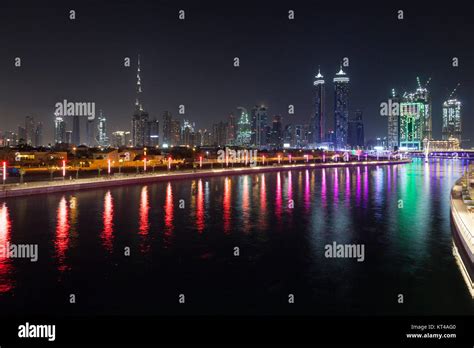 dubai water canal at night Stock Photo - Alamy