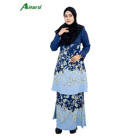 Alfaro Baju Kurung Labuh Mosscrepe Printed Floral Sakura Shopee Malaysia