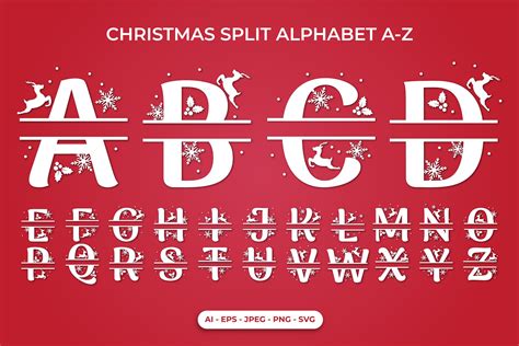 Christmas Split Alphabet Svg Graphic By Pin Crafter · Creative Fabrica