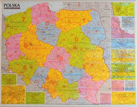 POLSKA KODOWA MAPA ŚCIENNA KODY POCZTOWE NOWA ERLI pl