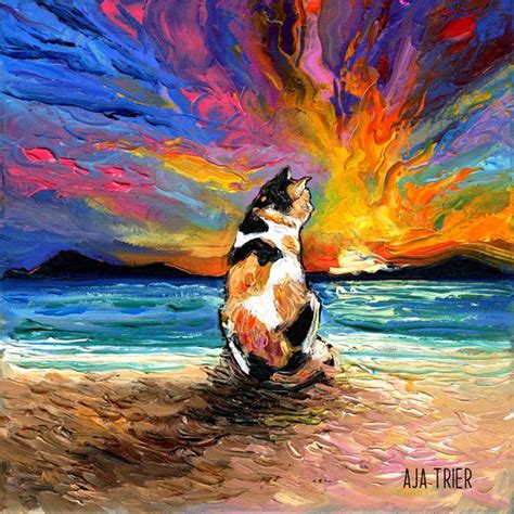 Beach Days Calico Cat Art Print T Cute Art By Aja Pup Etsy