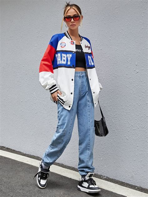 Shein Coolane Letter Graphic Colourblock Raglan Sleeve Varsity Jacket