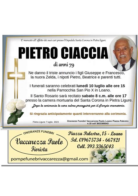 Necrologio PIETRO CIACCIA Il Vostro Giornale Necrologie IVG It