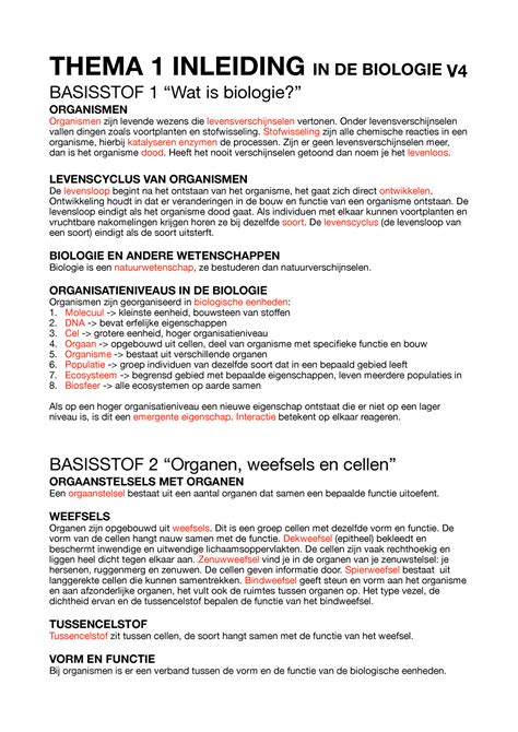 Thema 1 Inleiding IN DE Biologie THEMA 1 INLEIDING IN DE BIOLOGIE V