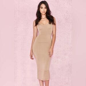 House Of Cb Dresses House Of Cb Nwt Tomlin Tan Nude Beige Bodycon Slinky Stretch Sculpted