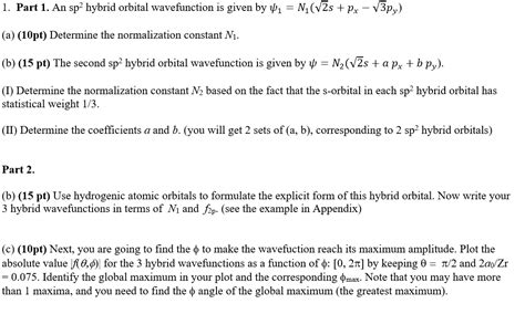 1. Part 1. An sp2 hybrid orbital wavefunction is | Chegg.com