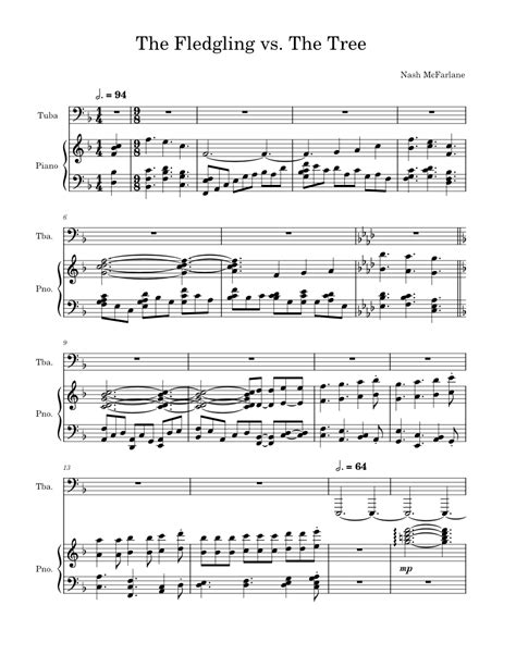 The Fledgling Vs The Tree Sheet Music For Piano Tuba Solo