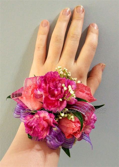 Hot Pink And Purple Carnations And Spray Rose Prom Wrist Corsage By