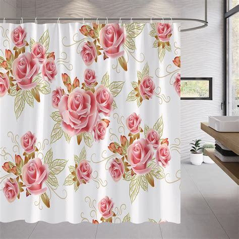 Pure Color Shower Curtain Set Blue Red Black White Geometric Striped Flower Floral Leaves Leaf