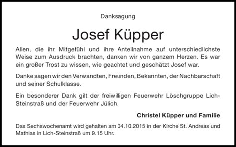 Traueranzeigen von Josef Küpper Aachen gedenkt