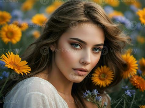 Ai Generative Portrait Of Gorgeous Sensual Attractive Brunette Caucasian Female Model Smiling In