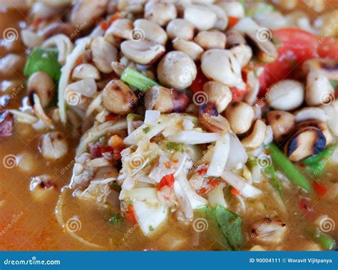 spicy salad banana blossom salad  peanut stock image image