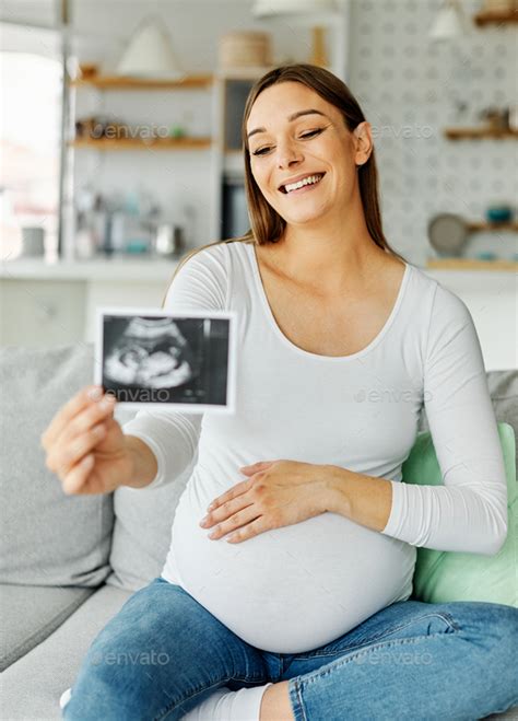 Woman Ultrasound Pregnant Mother Holding Female Pregnancy Baby Belly