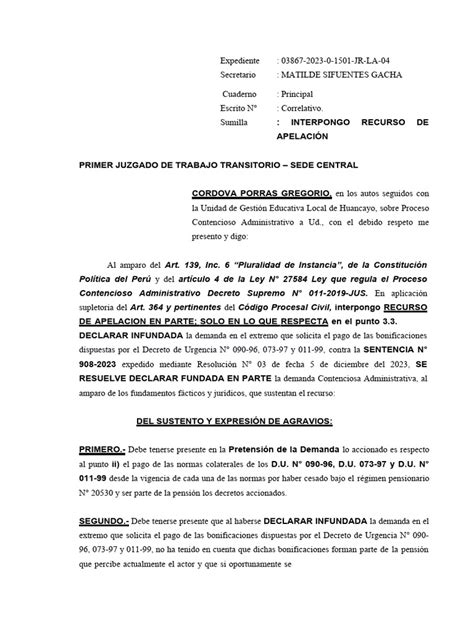 Modelo De Apelacion Colaterales Pdf Demanda Judicial Apelación