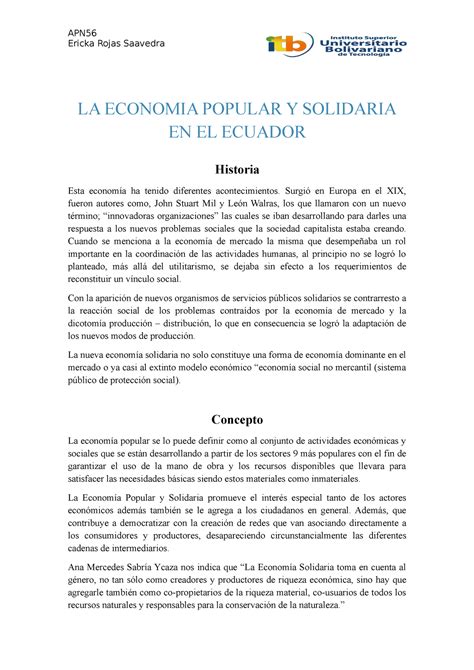 Economia Popular Y Solidaria Ericka Rojas Saavedra La Economia