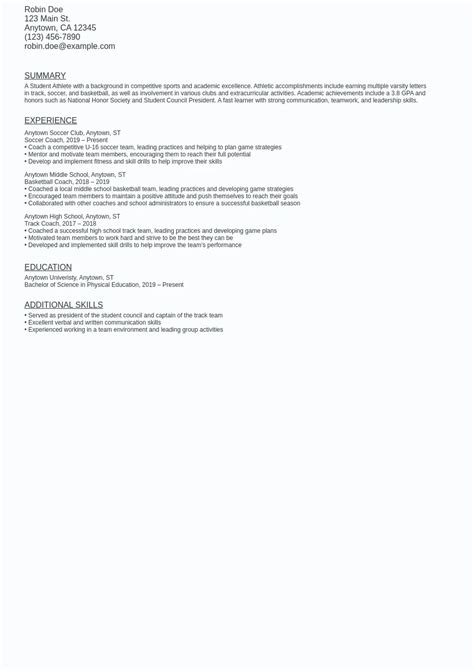 Student Athlete Resume Sample Template Free Download