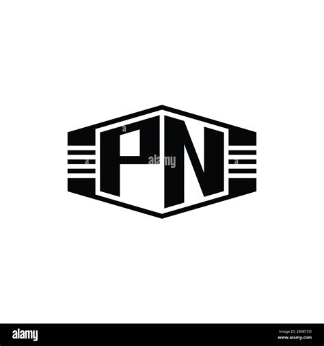 Pn Letter Logo Monogram Hexagon Emblem Shape With Stripes Outline Style