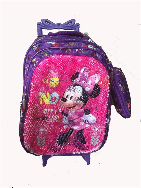 Mochila Escolar Carrinho Infantil Minnie D Rodinhas Menina R