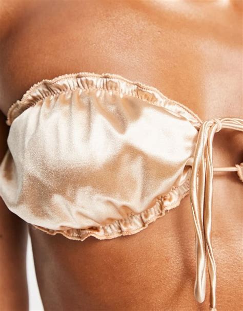 ASOS DESIGN Gleam Ruched Keyhole Bandeau Bikini Top In Champagne Gold