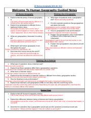 Welcome To Human Geography Guided Notes Docx Ap Human Geography With