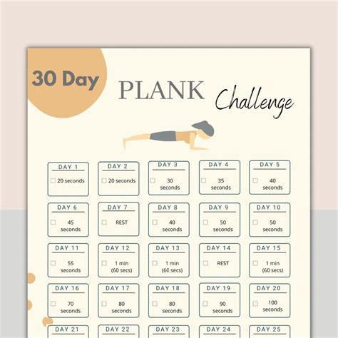 30 Day Plank Challenge Digital Fitness Guide Printable Etsy