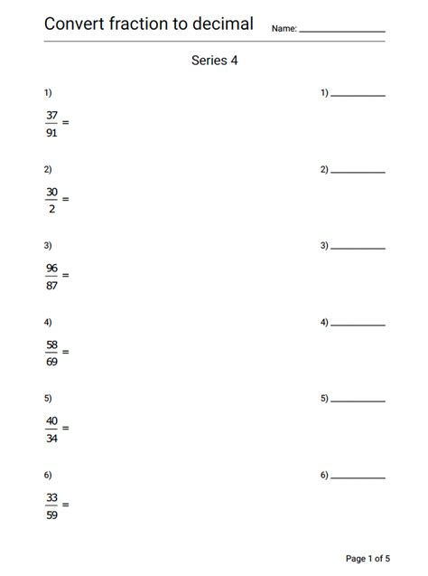 Math Fractions To Decimals Practice Worksheet Series 4 Geek Slop Online