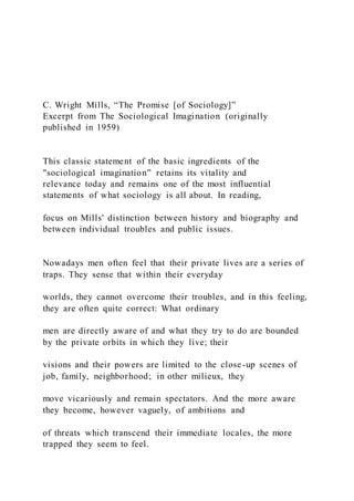 C Wright Mills The Promise Of Sociology Excerpt From Pdf