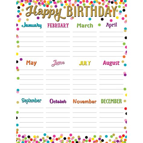 Printable Happy Birthday Chart