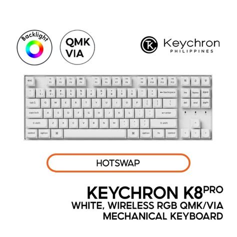 Keychron K8 Pro White QMK Mechanical Keyboard TKL Wired Bluetooth RGB Hot Swap QMK VIA