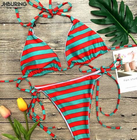 Jhburing Baju Renang Musim Panas Baru Sexy Bergaris Bikini Wanita Kisi