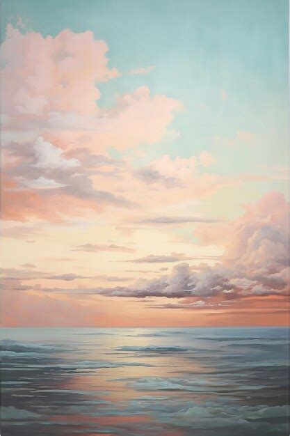 Premium AI Image | a painting of a sunset over the ocean with a pink ...