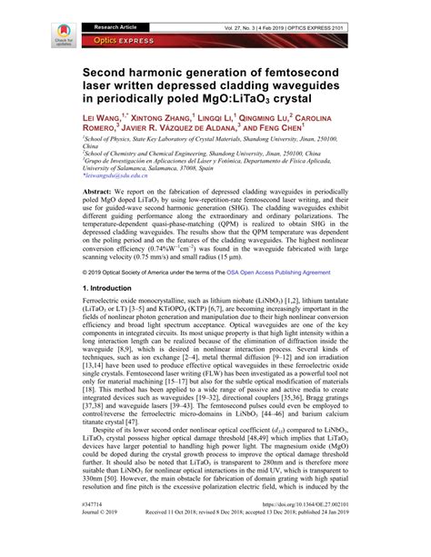 PDF Second Harmonic Generation Of Femtosecond Laser Written Depressed