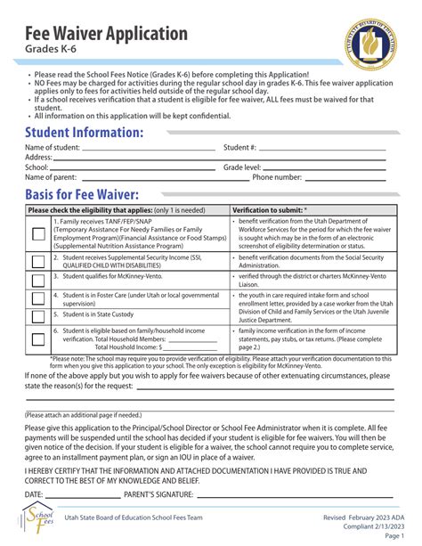 Utah Fee Waiver Application Grades K 6 Fill Out Sign Online And