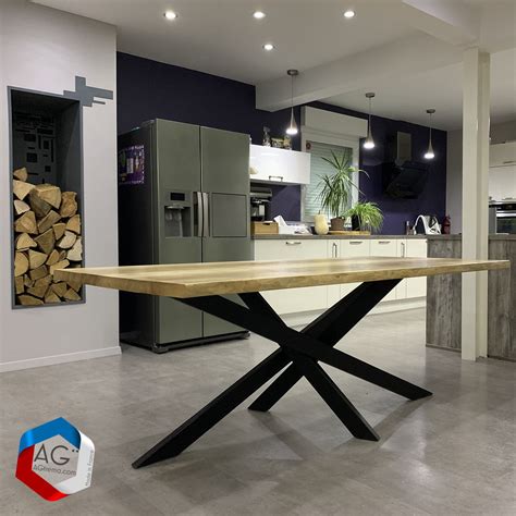 Table Live Egde Plateau Bois Massif Et Pieds Mikado Acier Agtrema