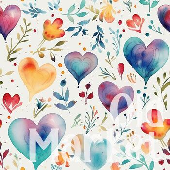 Seamless Watercolor Hearts Digital Paper 16 Papers 12x12 Papers