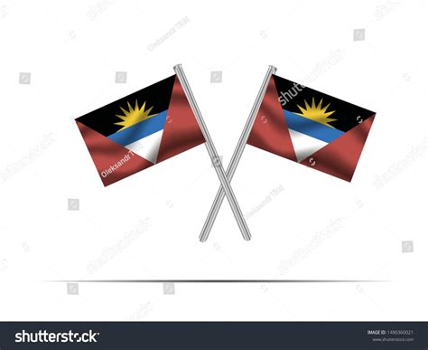 Two Metall Flagpole National Flag Antigua Stock Vector Royalty Free