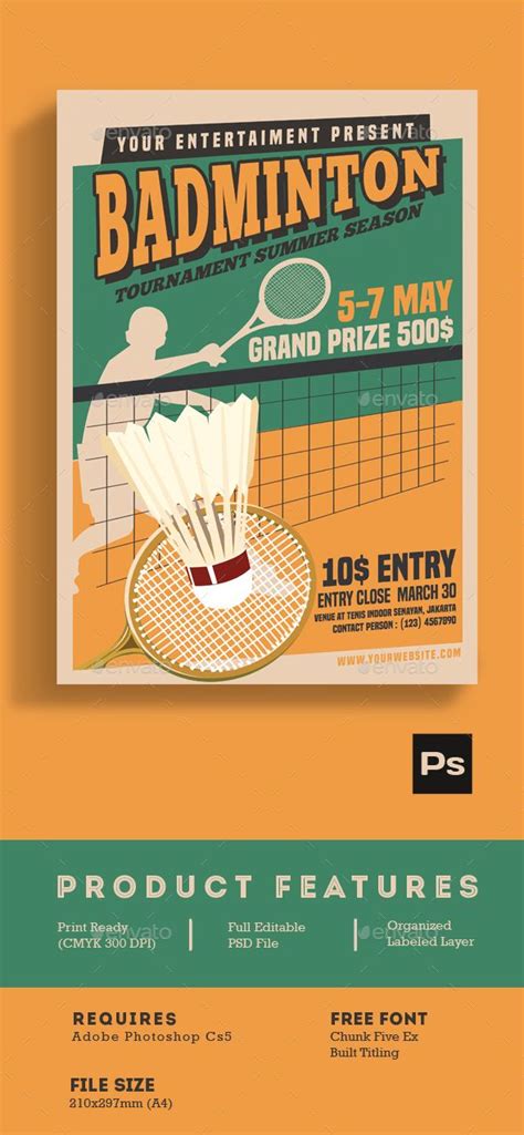 Badminton Tournament Vintage Style Sport Poster Design Poster Design