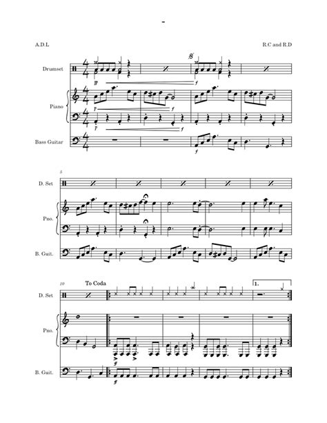 Sheet Music For Piano Bass Guitar Drum Group Mixed Trio