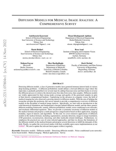 Pdf Diffusion Models For Medical Image Analysis A Comprehensive Survey