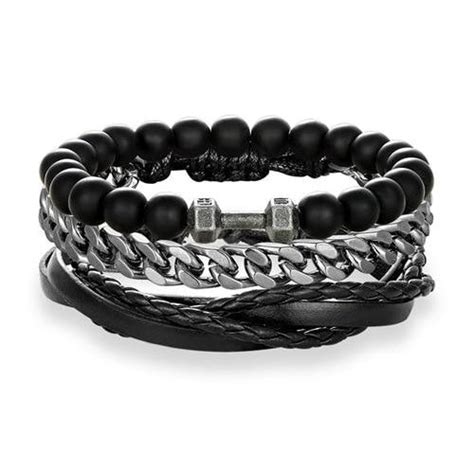 Stacked Bracelet Set With A Dumbbell Bead Classy Men Collection