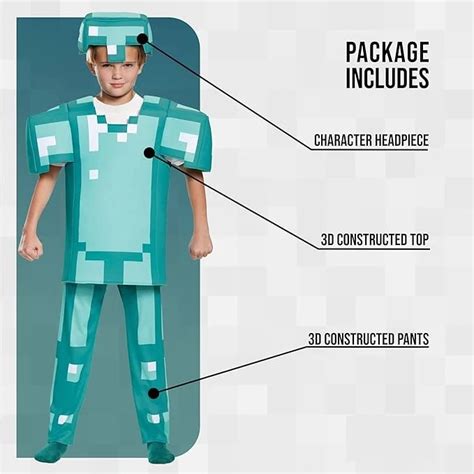 Minecraft Костюм за деца, диамантена броня, фин плат, 120, 4-5 години ...