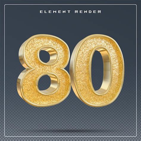 Premium Psd 80 Number Gold 3d Render