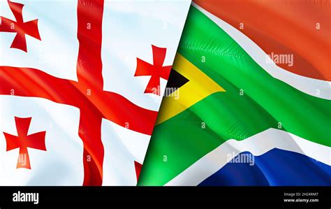 Georgia and South Africa flags. 3D Waving flag design. Georgia South ...