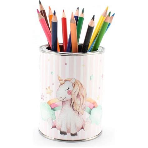 Pot Crayons Motif Licorne Avec Crayons De Couleur Triangulaires