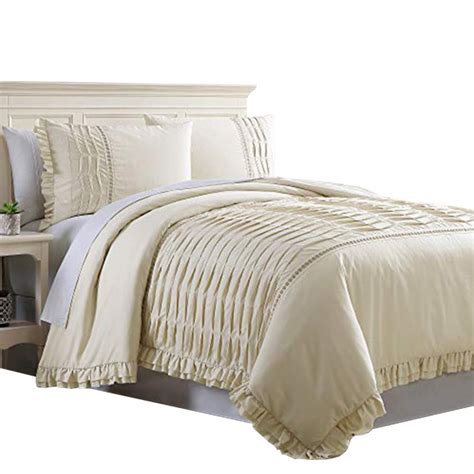 Skien 3 Piece Queen Duvet Set W Ruffle And Pleated Design The Urban Port Cream Traditional