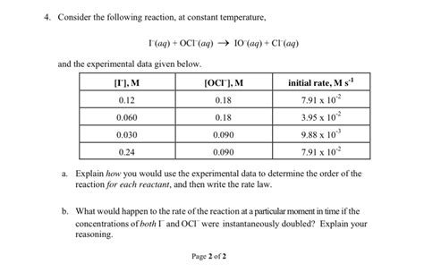 Solved 4 Consider The Following Reaction At Constant Chegg